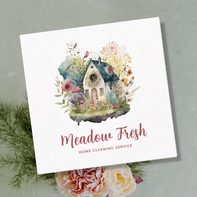 Cartão De Visita Quadrado Serviço de Limpeza de Casa Fácil (Criador carregado)