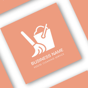 Cartão De Visita Quadrado Serviço de limpeza de casas Logotipo Simples Rosa