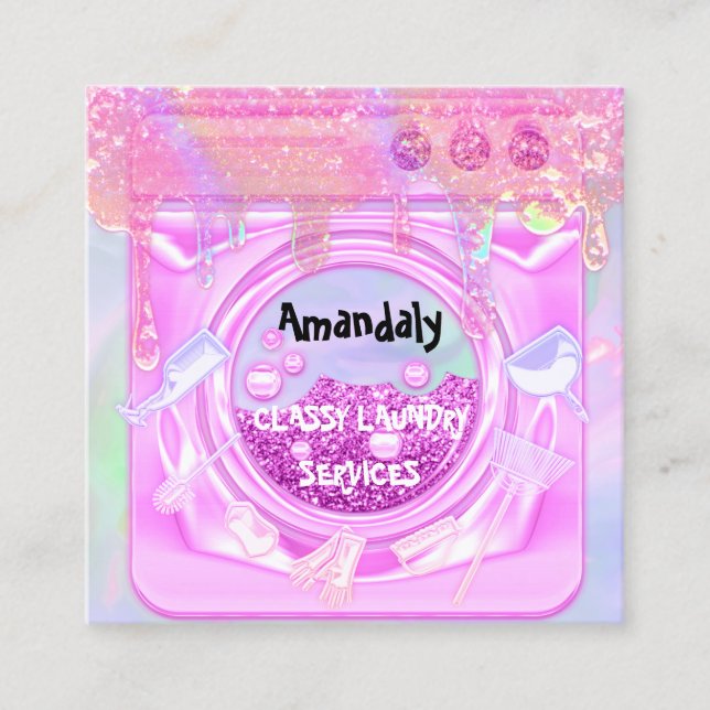 Cartão De Visita Quadrado Serviço de Limpeza de Lavagem de Lavagem de Lavage (Frente)