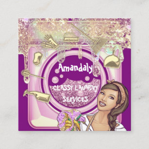 Cartão De Visita Quadrado Serviço de Limpeza de Lavagem de Secagem Código QR