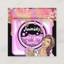 Cartão De Visita Quadrado Serviço de Limpeza de Lavagem de Secagem Código QR