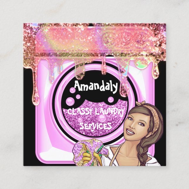 Cartão De Visita Quadrado Serviço de Limpeza de Lavagem de Secagem Código QR (Frente)