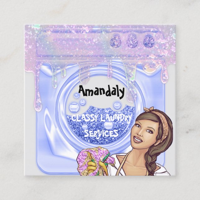 Cartão De Visita Quadrado Serviço de Limpeza de Lavagem de Secagem Código QR (Frente)