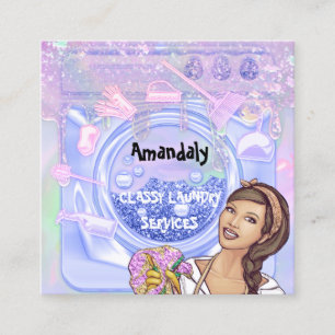 Cartão De Visita Quadrado Serviço de Limpeza de Lavagem de Secagem Código QR