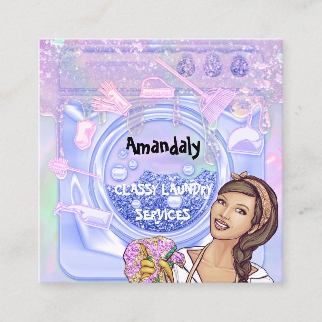 Cartão De Visita Quadrado Serviço de Limpeza de Lavagem de Secagem Código QR (Frente)