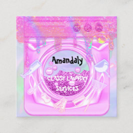 Cartão De Visita Quadrado Serviço de Limpeza de Lavagem de Secagem Holografi