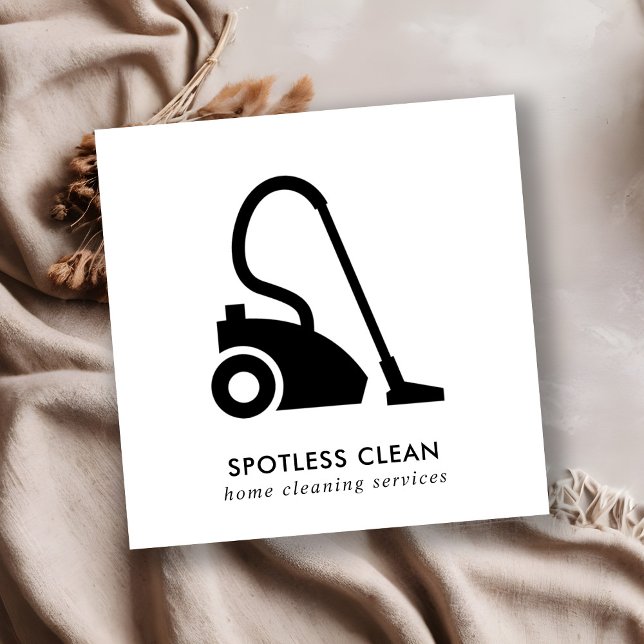 CARTÃO DE VISITA QUADRADO SERVIÇO DE LIMPEZA DE VÁCUO BRANCO SIMPLES E BRANC (Criador carregado)