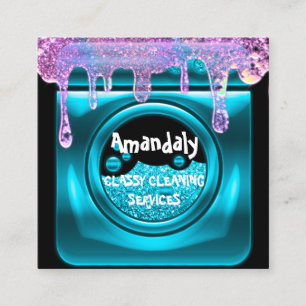 Cartão De Visita Quadrado Serviço de limpeza QRCode Laundy Drip Soap Pink T