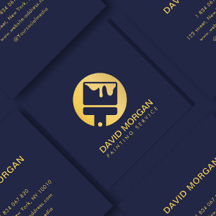 Cartão De Visita Quadrado Serviço de pintura do logotipo Dourado Paint Bruss
