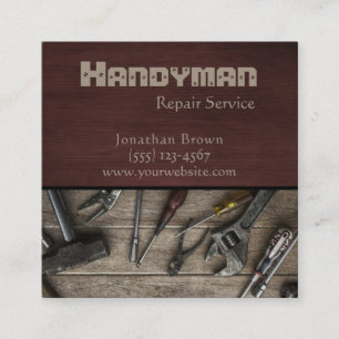 Cartão De Visita Quadrado Serviço Rustic Handyman Tools Maintenance Repair S