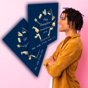 Cartão De Visita Quadrado Serviços de limpeza clássico Logotipo Dourado Mari