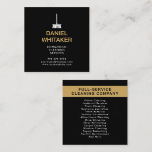 Cartão De Visita Quadrado Serviços de Limpeza Comercial Black & Gold