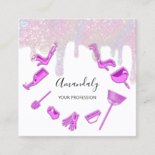 Cartão De Visita Quadrado Serviços de Limpeza de Casa Maid Logotipo Hológraf