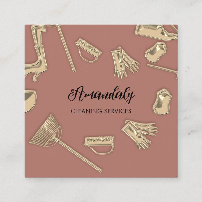Cartão De Visita Quadrado Serviços de Limpeza de Casa Maid Serviços de Códig (Frente)