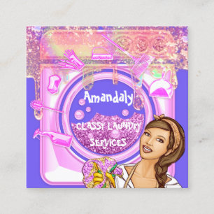 Cartão De Visita Quadrado Serviços de limpeza de lavagem de roupa azul Logot