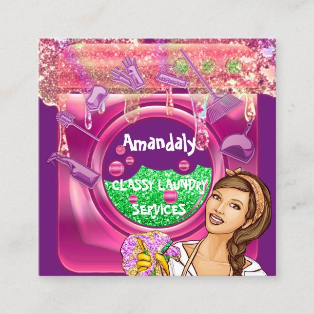 Cartão De Visita Quadrado Serviços de limpeza de máquinas de lavar roupa QRC (Frente)