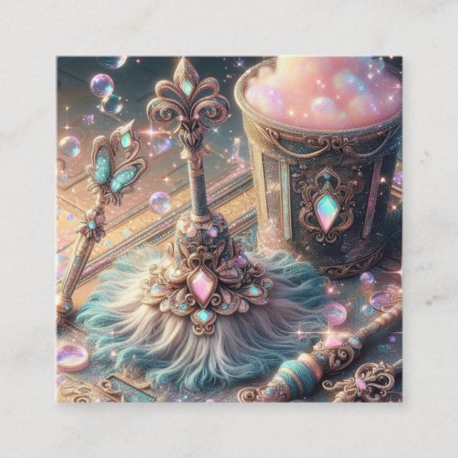 Cartão De Visita Quadrado Serviços de Limpeza e Balde (Frente)