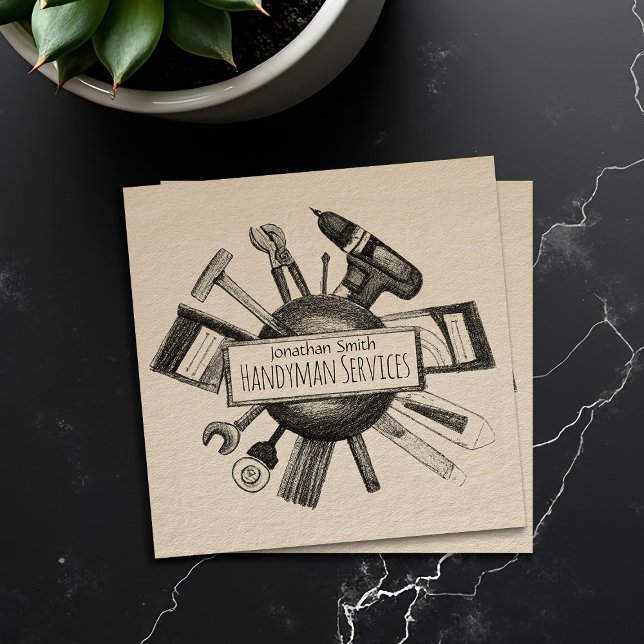 Cartão De Visita Quadrado Serviços de manutenção e melhoria do domicílio (Criador carregado)