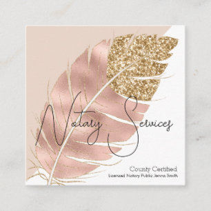 Cartão De Visita Quadrado Serviços de Notário Pink Gold Glitter Chic