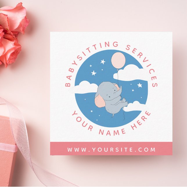 Cartão De Visita Quadrado Serviços profissionais de Babysitting Elefante (Criador carregado)