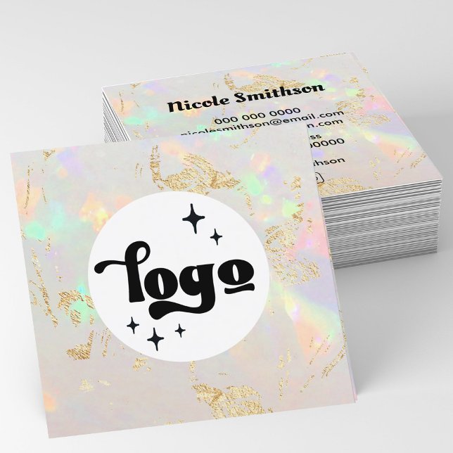 Cartão De Visita Quadrado seu logotipo branco opal (Criador carregado)