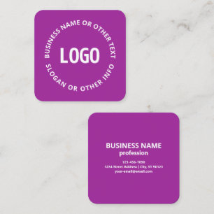 Cartão De Visita Quadrado Seu logotipo e texto personalizável   Violeta Roxo