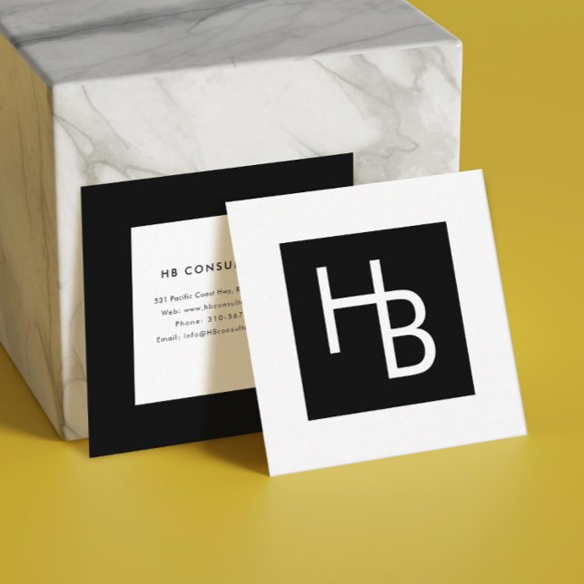 Cartão De Visita Quadrado Seu logotipo preto profissional e branco (Criador carregado)