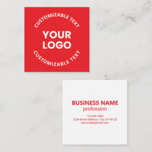 Cartão De Visita Quadrado Seu logotipo / qualquer imagem carregada e texto c