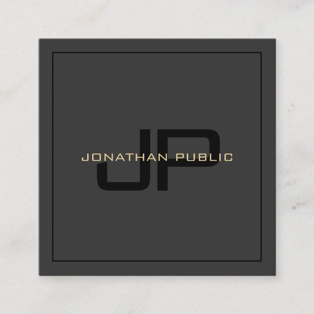 Cartão De Visita Quadrado Seu Monograma de Texto Personalizado Preto Elegant (Frente)