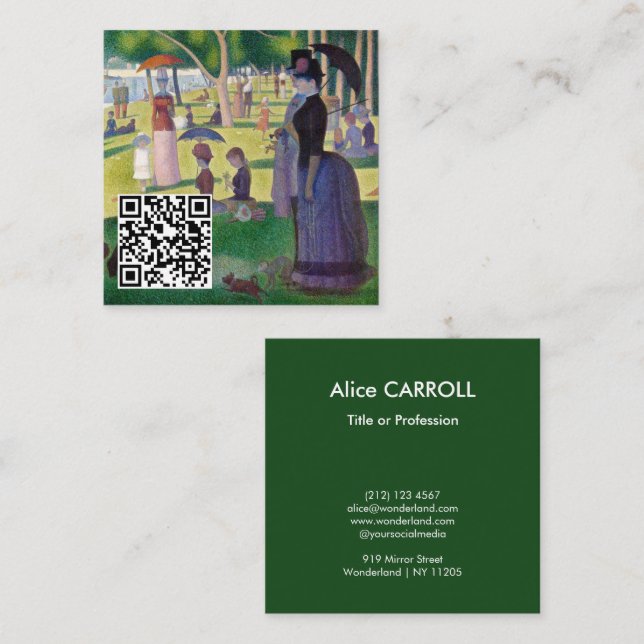 Cartão De Visita Quadrado Seurat - Domingo em La Grande Jatte - Código QR (Frente/Verso)