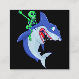 Cartão De Visita Quadrado Shark Halloween Skeleton Riding Sharon Engraçado