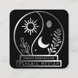 Cartão De Visita Quadrado Silver Crystal Ball Medium Moon Sun