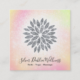 Cartão De Visita Quadrado ~ Silver Glitter Dahlia Pastel Rainbow AP2