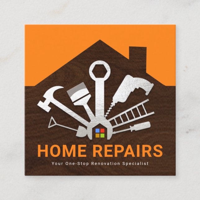 Cartão De Visita Quadrado Silver Home Repair Tools Building Silhout (Frente)