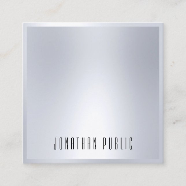 Cartão De Visita Quadrado Silver parece elegante Modelo moderno glamouroso (Frente)