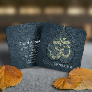 Cartão De Visita Quadrado Símbolo de instrutor de Yoga preto e Dourado Bodhi