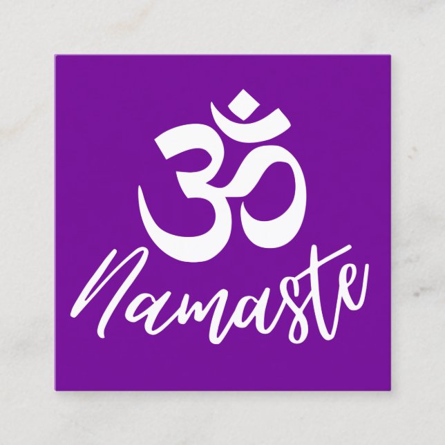Cartão De Visita Quadrado Símbolo de Meditação de Om Roxo (Aum) HIndu (Frente)