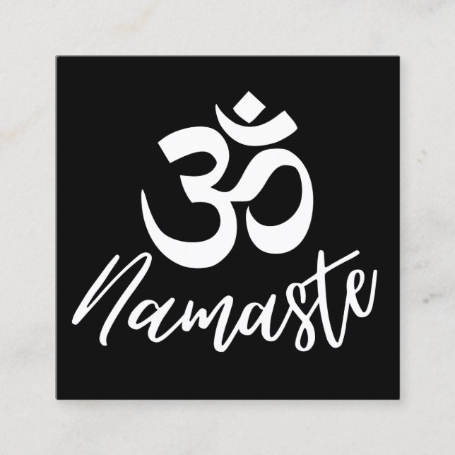 Cartão De Visita Quadrado Símbolo de Meditação HIndu - Om Preto e Branco (Au (Frente)