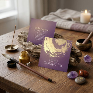 Cartão De Visita Quadrado Símbolo ZEN Dourado Purple Instrutor de Meditação