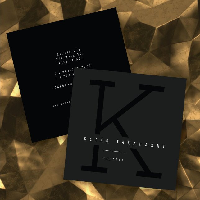 Cartão De Visita Quadrado Simple Bold Monogram Modern Minimalist Stylist (Simple Bold Monogram Modern Minimalist Stylist Square Business Card @ zazzle.com/color_therapy)