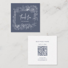 Cartão De Visita Quadrado Simple Floral Line Muted Blue QR Code Thank You