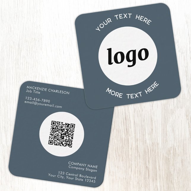 Cartão De Visita Quadrado Simple Logo and Text QR Code Charcoal Gray (Simple logo with QR code custom text business branding promotional charcoal gray business card)