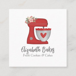 Cartão De Visita Quadrado Simple Red Mixer Floral Cake Bakery Business Card