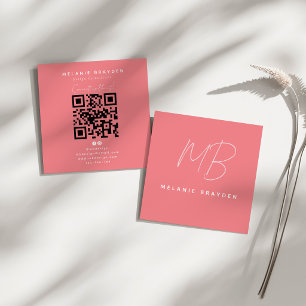 Cartão De Visita Quadrado Simples Chic Elegante Rosa Dois Monograma