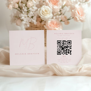 Cartão De Visita Quadrado Simples Elegante Monograma Duplo Rosa Bege Chic