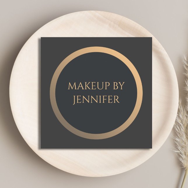 Cartão De Visita Quadrado Simples Escuro Escuro Escuro, Círculo Dourado Make (Criador carregado)