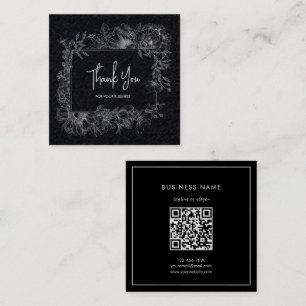 Cartão De Visita Quadrado Simples Flor White Paper Código QR Obrigado