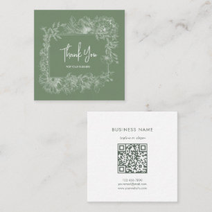 Cartão De Visita Quadrado Simples Floral Natural Folha Verde Código QR Verde