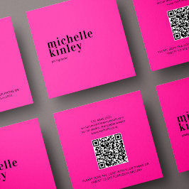 Cartão De Visita Quadrado Simples moderno código QR simples rosa pessoal