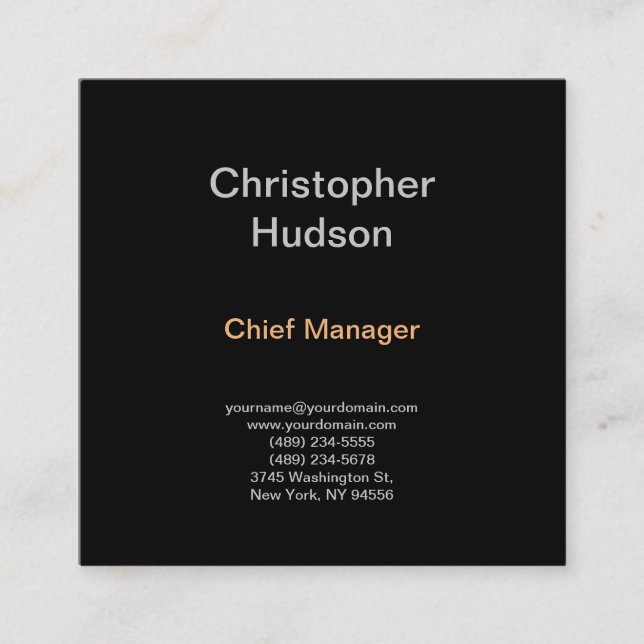 Cartão De Visita Quadrado Simples preto mínimo moderno (Frente)